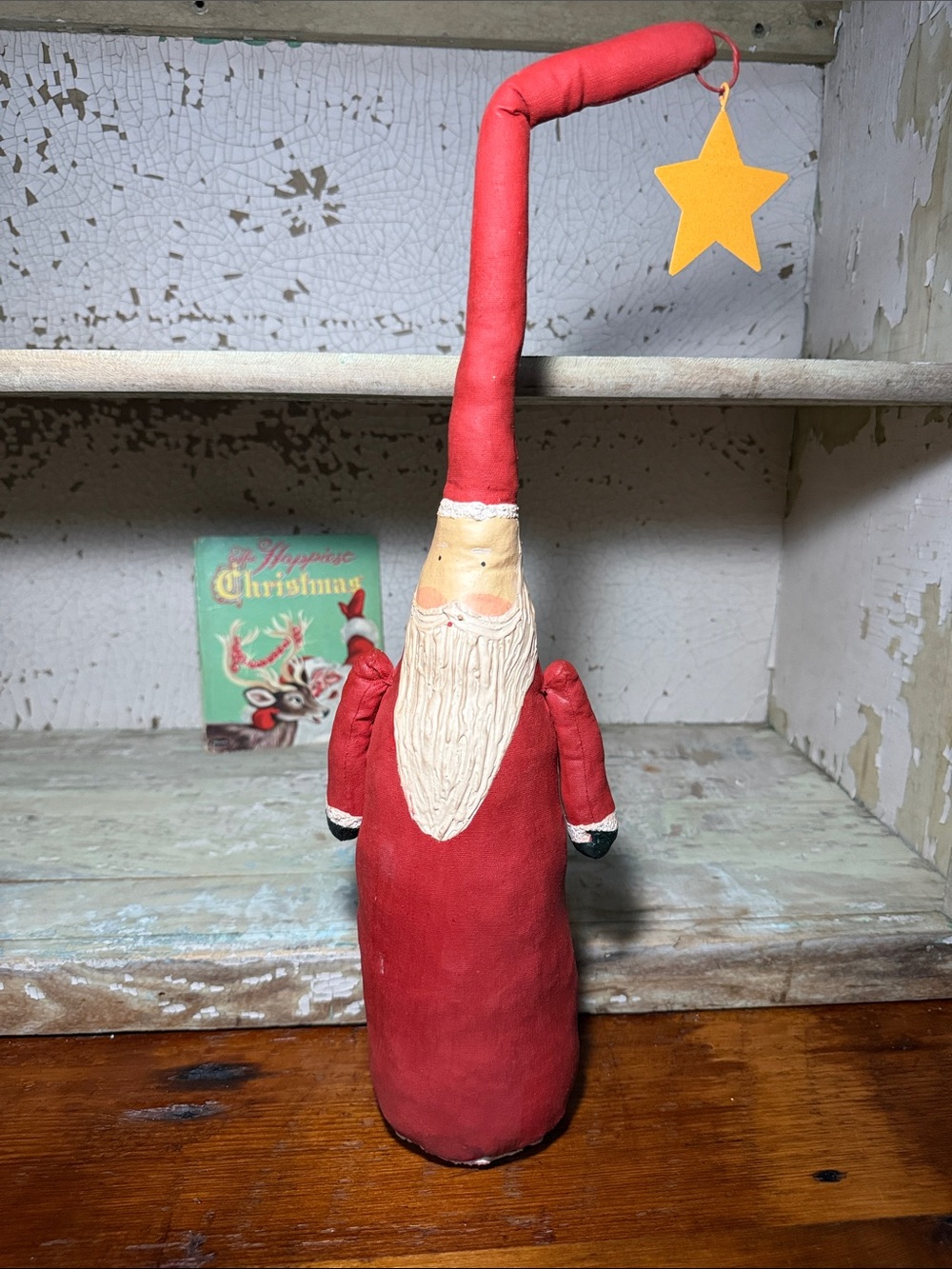 18” Hand Painted Red Santa Figurine with Star Accent